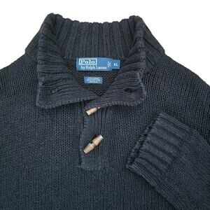 Vintage Mens Polo Ralph Lauren Shawl Sweater Navy-XL Cotton Linen Silk Preppy